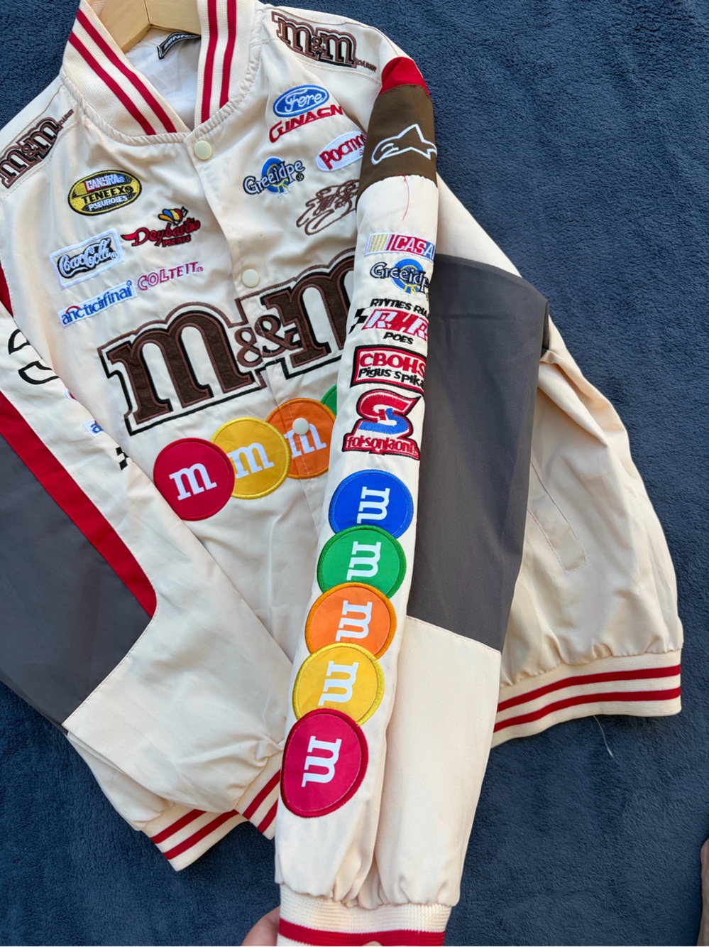 M&M'S Cream Racing-Style Jacket with Multicolor Candy Logos - Picture 3 of 6